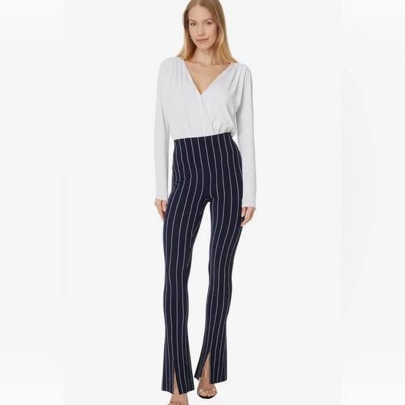 SOLDNorma Kamali Women’s Split Hem Spat Leggings.Color:Woven Pinstripe.SizeLarge - Picture 2 of 10